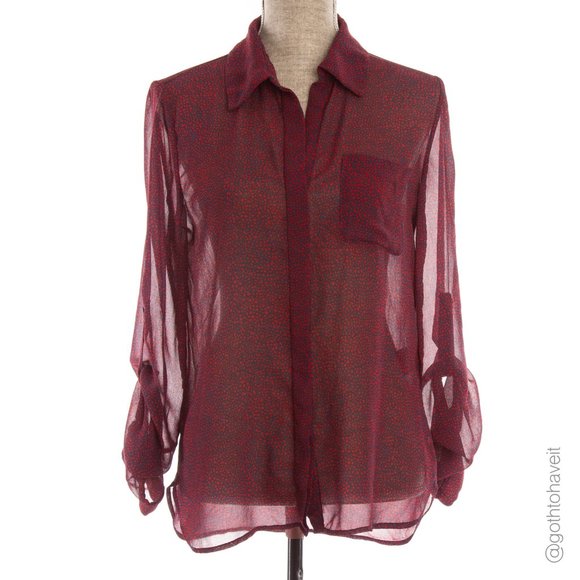 Tommy Hilfiger Roll Tab Sleeve Sheer Blouse - Picture 2 of 8